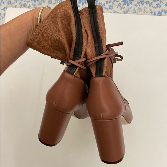 Stuart Weitzman || Veruka Leather Combat Sock Bootie Heeled Mauve Pink 9.5 - Picture 6 of 11